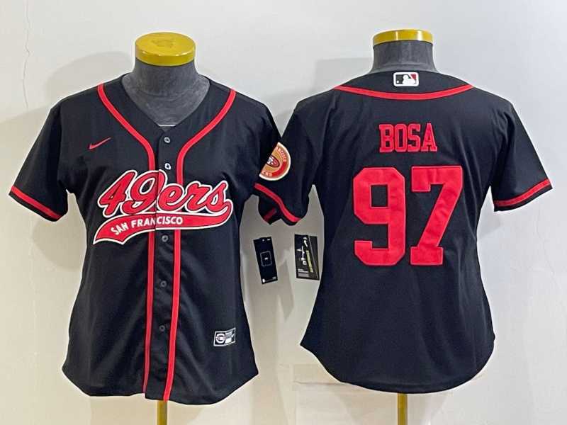 Women%27s San Francisco 49ers #97 Nick Bosa Black With Patch Cool Base Stitched Baseball Jersey->women nfl jersey->Women Jersey